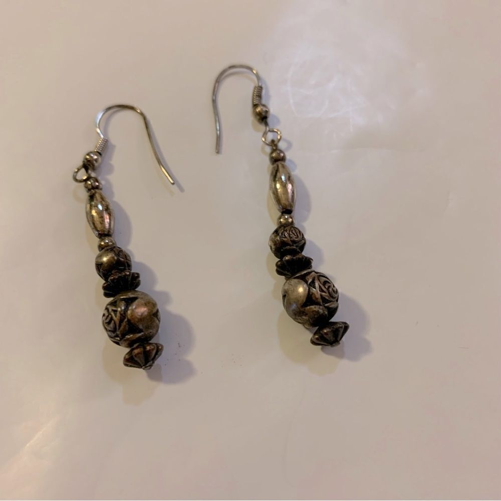 Silver Drop Dangle Rose Bead Piercedearrings 2.25… - image 2